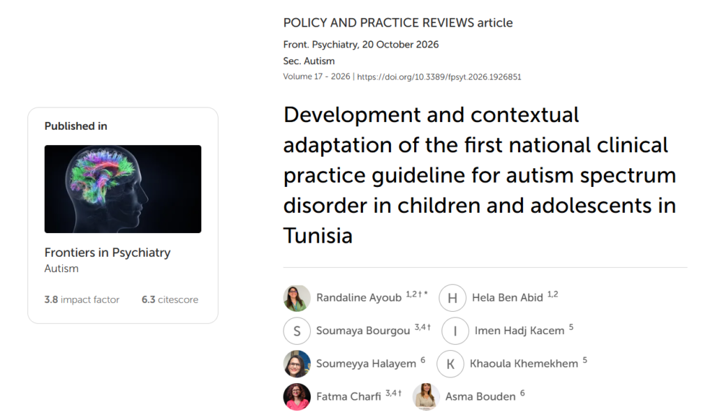 Article scientifique – Recommandation nationale TSA en Tunisie, Frontiers in Psychiatry 2026