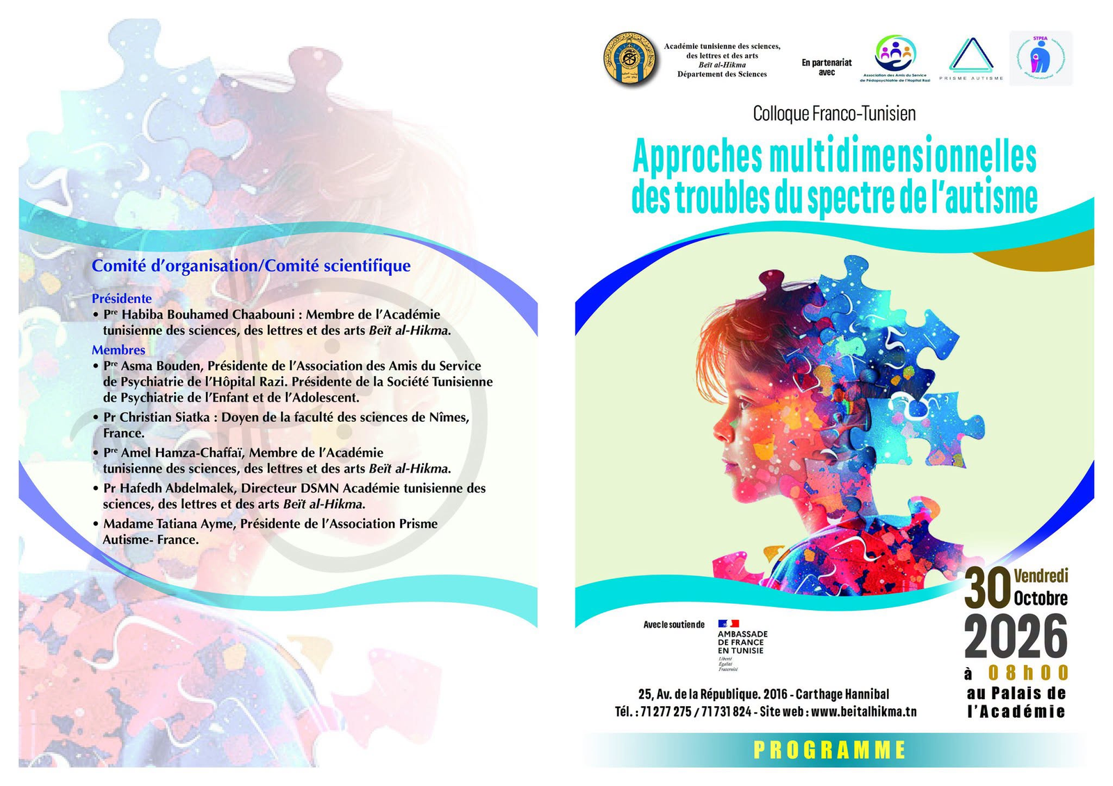 Programme du colloque : couverture et comité d’organisation
